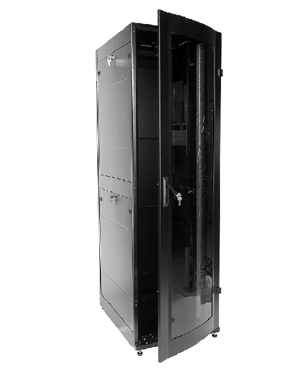 Шкаф напольный универсальный 42U (600x800) дверь стекло, чёрный, в сборе